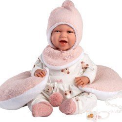 Muñeca Llorens 40 cm - Recién nacida Mimi sonrisas con vestido ositos luna rosa
