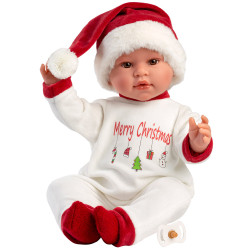 Muñeco Llorens 45 cm - Recién nacido Leo sonrisas con pijama "Merry Christmas"