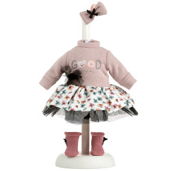 Ropa para Muñecas Llorens 35 cm - Camiseta rosa con falda de flores tul negro