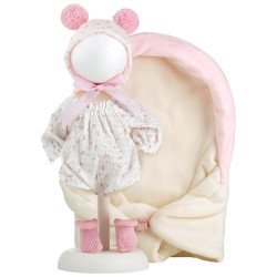 Ropa para Muñecas Llorens 35 cm - Vestido blanco a cuadros de flores con portabebé