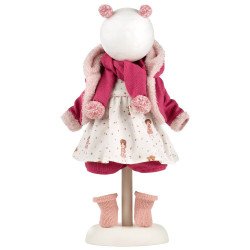 Ropa para Muñecas Llorens 38 cm - Vestido blanco de flores con chaqueta y bufanda fucsia