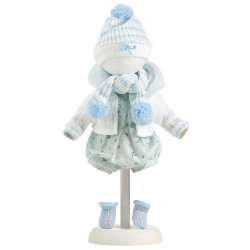 Ropa para Muñecas Llorens 38 cm - Vestido estampado azul con gorro, bufanda y chaqueta