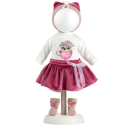 Ropa para Muñecas Llorens 40 cm - Camiseta con dibujo de búho y falda fucsia