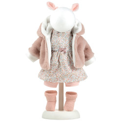 Ropa para Muñecas Llorens 42 cm - Vestido de flores con chaqueta rosa con capucha