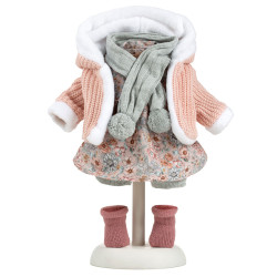 Ropa para Muñecas Llorens 42 cm - Vestido de flores azules y rosas con chaqueta y bufanda