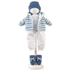 Ropa para Muñecas Llorens 42 cm - Body con dibujo de elefante y chaqueta y gorro azules