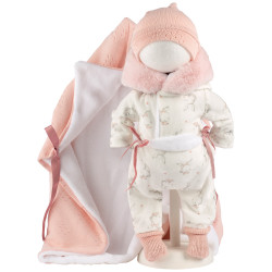 Ropa para Muñecas Llorens 44 cm - Pijama con estampado de conejitos y manta rosa