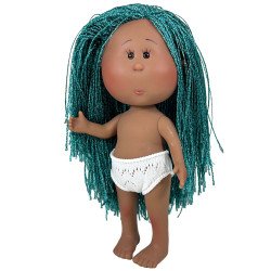 Muñeca Nines d'Onil 23 cm - Little Mia con pelo azul afro y ojos marrones - Sin ropa