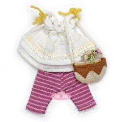 Ropa para Muñecas Nines d'Onil 23 cm - Little Mia - Vestido blanco con pantalones fucsia a rayas y bolso