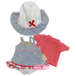 Ropa para Muñecas Nines d'Onil 30 cm - Pippa - Conjunto floral con suéter rojo y gorro de campo