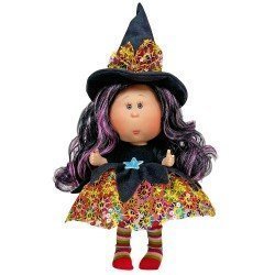 Muñeca Nines d'Onil 23 cm - Little Mia Halloween con pelo ondulado negro y morado (Bruja)