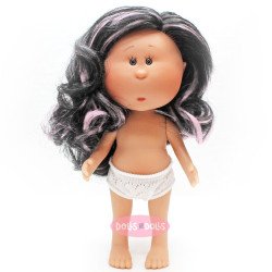 Muñeca Nines d'Onil 23 cm - Little Mia con pelo negro y morado ondulado - Sin ropa