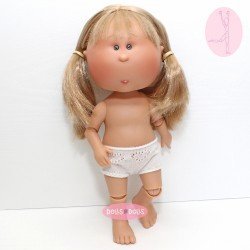 Muñeca Nines d'Onil 30 cm - Mia ARTICULADA - Mia rubia con pelo liso, flequillo y coletas - Sin ropa