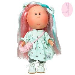 Muñeca Nines d'Onil 30 cm - Mia ARTICULADA - con pelo rosa y mechas azules con vestido estrellas