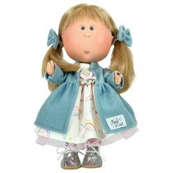 Muñeca Nines d'Onil 30 cm - Mia rubia con vestido arcoiris y abrigo azul