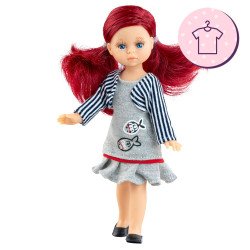 Ropa para muñecas Paola Reina 21 cm - Las Miniamigas - Pili - Vestido gris con pececitos y chaqueta a rayas