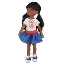 Muñeca Paola Reina 32 cm - Las Amigas - Caya mulata con camiseta de conejito y falda vaquera