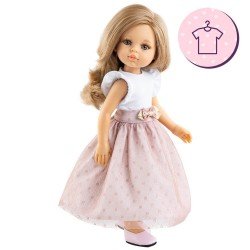 Ropa para muñecas Paola Reina 32 cm - Las Amigas - Ana - Vestido blanco-rosa con lunares