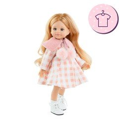 Ropa para muñecas Paola Reina 32 cm - Las Amigas - Conchi - Vestido con abrigo a cuadros rosa
