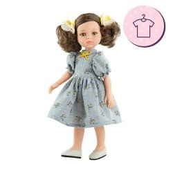 Ropa para muñecas Paola Reina 32 cm - Las Amigas - Fabi - Vestido gris con florecitas amarillas