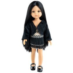 Muñeca Paola Reina 32 cm - Las Amigas - Carola con vestido negro con cenefas y chaqueta