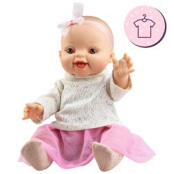 Ropa para muñecas Paola Reina 34 cm - Gordis - Leire - Jersey blanco y falda rosa