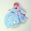 Blue knitted openwork dress, diaper cover and hat 33-34 cm