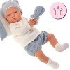 Outfit for Antonio Juan doll 52 cm - Mi Primer Reborn Collection - White and blue pajama with hat, pillow and teether