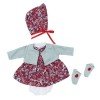 Outfit for Así doll 36 cm - Grey and red flowers dress with grey jacket with hat and booties for Koke doll