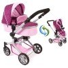 Mika pram 74,5 cm convertible to pushchair for dolls - Bayer Chic 2000 - Raspberry-pink polka dots