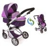 Mika pram 74,5 cm convertible to pushchair for dolls - Bayer Chic 2000 - Checkered and purple with butterfly