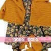Clothes for Llorens dolls 33 cm - Flower printed outfit with mustard jacket and booties