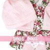 Clothes for Llorens dolls 33 cm - Pink flowers printed outfit with pink jacket, booties and hat
