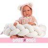 Llorens doll 42 cm - Newborn Crying Lala with braid cot