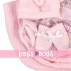 Clothes for Llorens dolls 26 cm - Pink printed baby romper with booties, hat and blanket