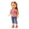 Vestida de Azul doll 28 cm - Carlota with cropped jeans and red vichy blouse