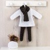 Outfit for Así doll 40 cm - White knitted dress and hat with black leotard and scarf for Sabrina doll