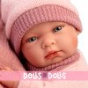 Llorens doll 40 cm - Nica Newborn with two-pointed beanie and pink cushion