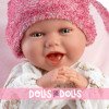 Llorens doll 42 cm - Newborn Mimi smiles with pink-fuchsia cushion