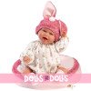 Llorens doll 42 cm - Newborn Mimi smiles with pink-fuchsia cushion