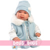 Llorens doll 44 cm - Newborn Crying Tino with blue hooded romper suit