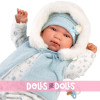Llorens doll 44 cm - Newborn Crying Tino with blue hooded romper suit