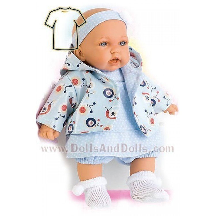 Conjunto azul con chaqueta caracoles y diadema 26-27 cm