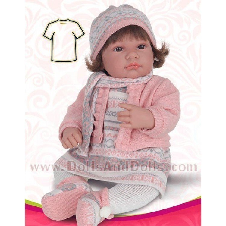 Vestido rayas con chaqueta, gorro, peucos y bufanda 40 - 42 cm