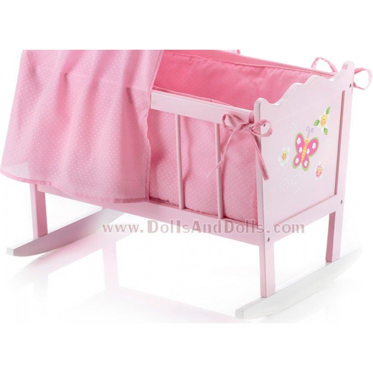 Cuna Chic de madera Rosa con mariposa