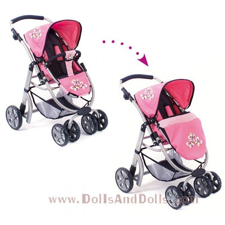 Combi de silla y capazo Chic Joyrider rosa-marino mariposas 74cm