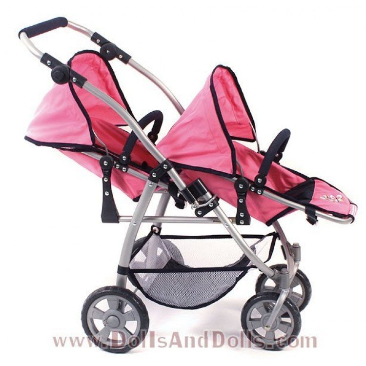 Twin Pushchair for dolls, Bayer Chic 2000 Vario - Rosa-Marino mariposas 79 cm