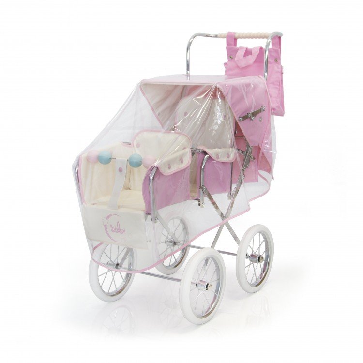 Pink rain cover for twin Big Bebelux doll pushchair