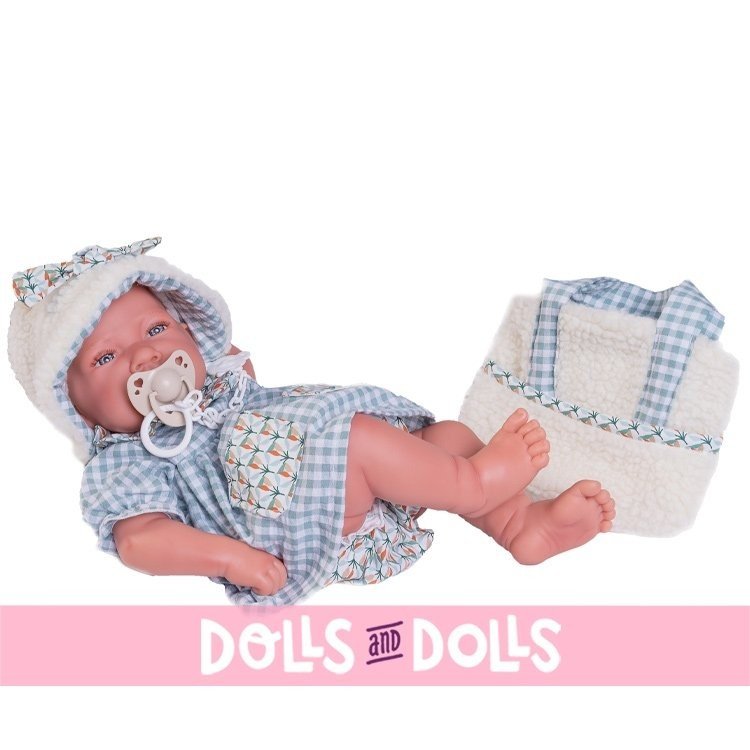 Antonio Juan doll 42 cm - Newborn baby girl with sheepskin bag