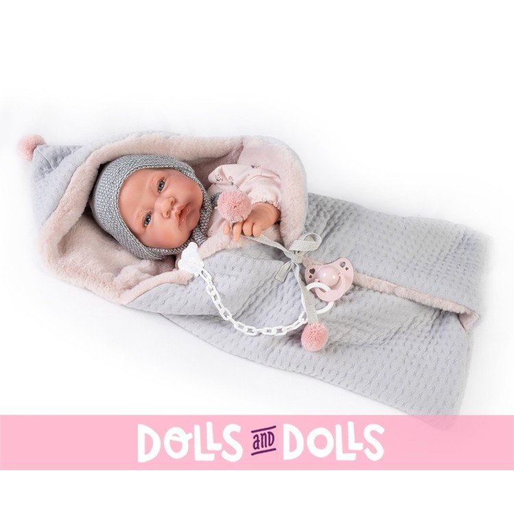 Antonio Juan doll 42 cm - Newborn with sleeping bag and pompoms
